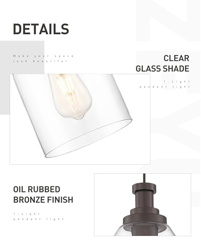 Image of zeyu 2 Pack Farmhouse Hanging Pendant Lights Kitchen, Large Kitchen Pendant Lighting Over Island, Clear Glass Shade, Oil Rubbed Bronze Finish, ZG33M1L-2L ORB