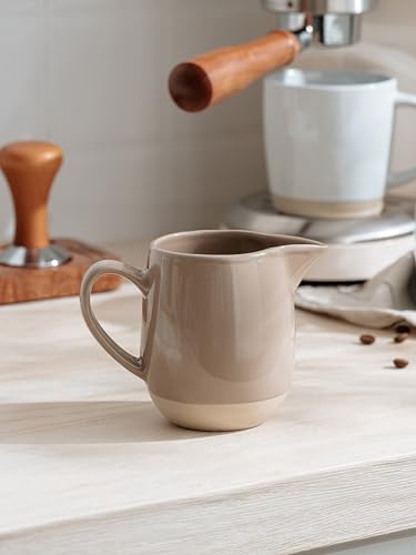 Image of famiware Milkyway 13oz Creamer with Handle, Ceramic Coffee /Milk /Sauce /Serving /Salad Pitcher Jug, Stoneware Maple /Syrup Dispenser, Milk Frother Cup, Microwave and Dishwasher Safe, Cinnamon Brown