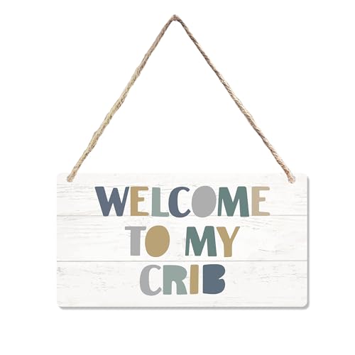 Image of CGBHW Welcome to My Crib Wooden Sign, Cute Nursery Hanging Sign Wall Decor, Gift for Newborn Boy Girl, Nursery Kids Son Teen Baby Room Toddlers Bedroom Playroom Door Decor 12 x 6 Inch 106