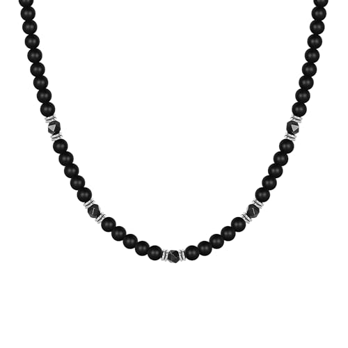 Image of GINAZL Mens Necklace Natural Healing Black Obsidian Tigers Eye Beaded Sun Necklace Anniversary Birthday Gifts for Men Boyfriend