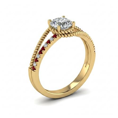 Image of Choose Your Gemstone Rope Split Shank Diamond CZ Ring Yellow Gold Plated Round Shape Split Shank Engagement Ring Minimal Modern Design Birthday Gift Wedding Gift US Size 4 to 12