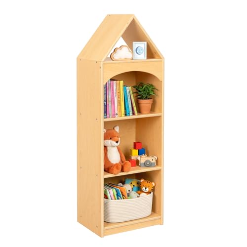 OOOK 4-Tier Montessori Bookshelf and Toy Storage with House Shape Montessori Furniture for Living Room Playroom Nursery Classroom Kindergarten