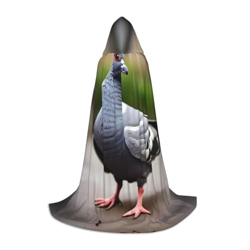 Cape à capuche imprimé pigeon gris déguisement Halloween et costume bal masqué long
