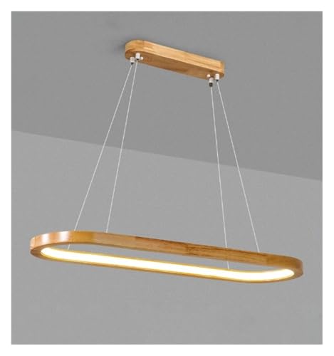 Lustre bar LED en bois suspendu au-dessus de l'îlot de cuisine moderne