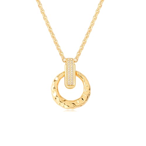 Fettero Dainty Gold Necklace for Women, 14K Gold Plated Pendant Necklace Cubic Zirconia Charm Necklaces for Women Jewelry Gift