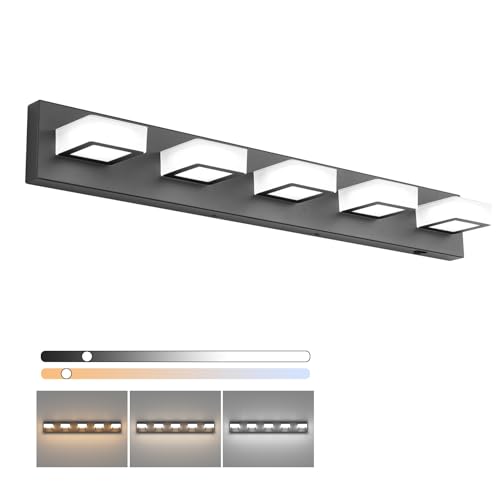 Image of Ralbay 5 Color Temperature Black Vanity Lights Dimmable Acrylic Modern LED Black Bathroom Vanity Lighting Fixtures 34inch