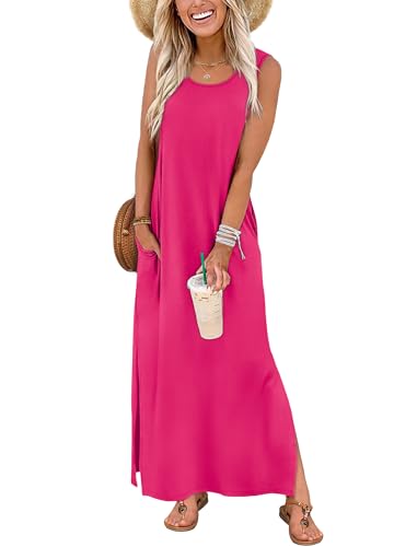 Image of WIHOLL Maxi Dress Summer Dresses 2026 Beach Vacation Clothes Sleeveless Sundresses with Pockets Boho S-3XL
