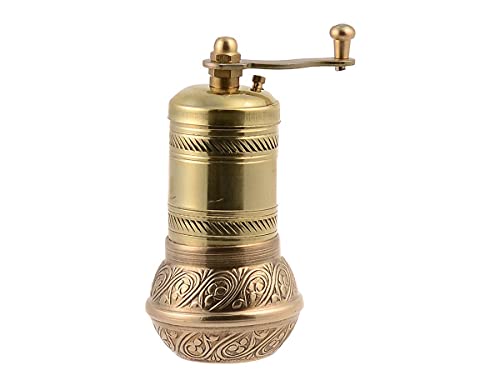 LaModaHome Gold Manual Hand Grinder Mill for Turkish Greek Arabic Coffee Beans & Spice Pepper Salt Brass