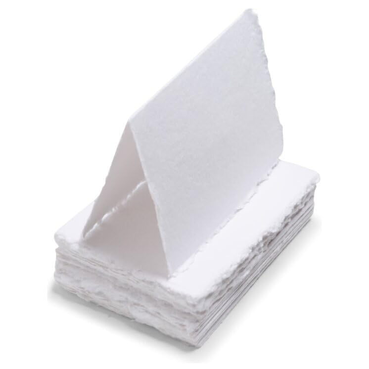 Wanderings Handmade Deckle Edge Tent Cards – Folded to 2"x3.5" – 150 GSM - 25-Pack – Textured Cotton Paper – Ideal for Blank Names, Table Settings, Gift Tags, Love Notes
