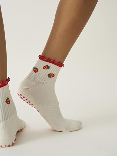 Image of Shapes Studio Half Calf Grip Socks, Cute Fruit Pilates Socks, Ruffle Socks, Non-Slip for Barre Yoga