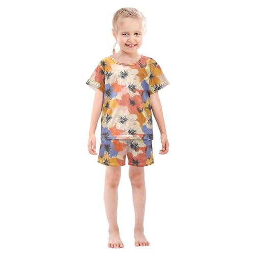 ALAZA Abstract Flower Blossom Pajamas Set Short Sleeve Cotton Sleepwear Summer Pjs 2 Piece 5-14Y3
