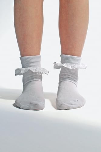 6 pairs of Girls Cotton Pretty white lace trim ankle socks4