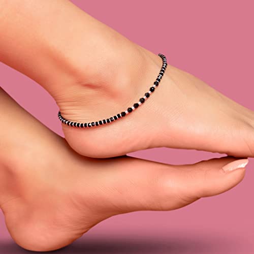 ZAVYA 925 Sterling Silver Designer Black Rhodium Plated Beaded Anklet (Single) | Gift for Women & Girls | With Certificate of Authenticity & 925 Hallmark - Image 2