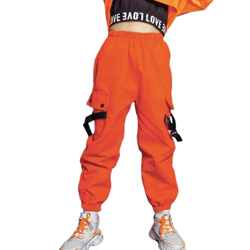 Image of Rolanko Girls Cargo Pants for Kids Loose Streetwear Hip Hop Dance Cotton Cargo Jogger Pants for Kids 4-15 Years