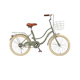 女性用シティ通勤自転車、大人の通勤自転車、子供用自転車、ダブルビームフレームシティ自転車、リアカーゴラック、快適なペダルバイク、フロントブレーキとリアブレーキ、調節可能なサドルハンドルバー、通学通勤用 多色 (グリーン,24インチ[スポークホイール]+シングルスピード)