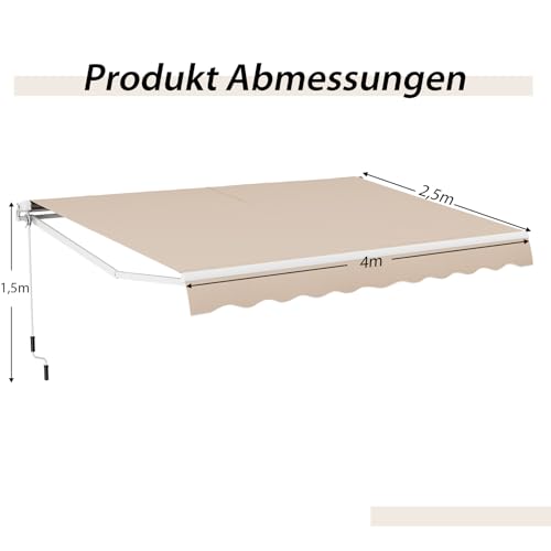 COSTWAY Markiza z korbą, markiza z ramieniem przegubowym, ochrona przed słońcem, markiza balkonowa, markiza przeciwsłoneczna, regulowany kąt 5-35°, markiza tarasowa, markiza zaciskowa na balkon i