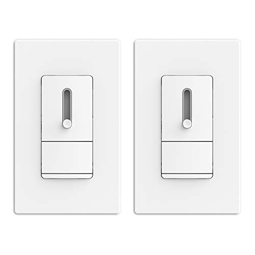 ELEGRP Slide Dimmer Switch for Dimmable LED, CFL and Incandescent Light Lamp Bulbs, Single Pole or 3-Way, Full Control with Preset, Rocker Paddle, Wall Plate Included, UL Listed (2 Pack, Matte White)