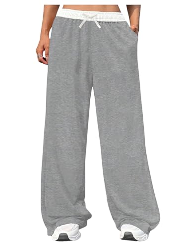 Milumia Girl's Colorblock Bow Sweatpants Elastic Low Rise Wide Leg Baggy Casual Pants