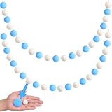 XmasExp Pom Pom Garland Decorations - Large Blue Felt Ball Garland for Mantle, Gender Reveal, Baby Shower, Tree Ornaments and Party Hanging Decor,13 Ft. (Blue, 1.57')