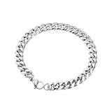 Pulsera de Hombre de Acero Inoxidable y Titanio – Cadena Curvada de 6 mm x 21 cm – Brazalete de Joyería en Plata – Regalo para Hombre, Amigo o Hijo