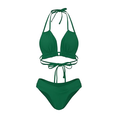 Image of Meetall Cheeky High Cut Triangle Bikini Sets for Women Cute Halter Top Swimsuits 2 Piece