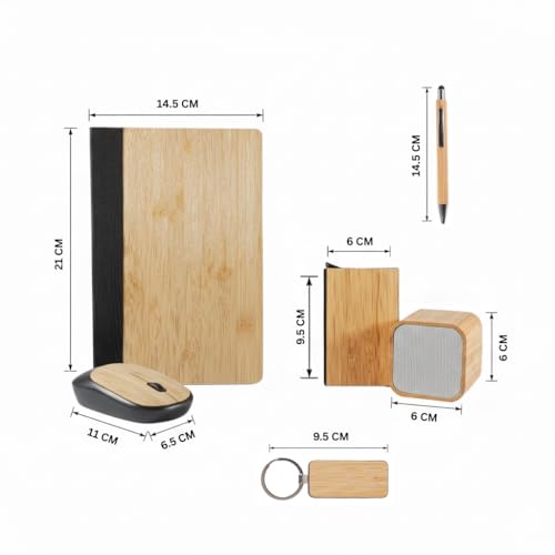 Image of Personalised 6 in 1 Corporate Gift Set which Includes Diary,Keychain, Speaker, Pen,Cardholder & Mouse. Bamboo Gift Set for, Employee of The Month, Corporate Gift for Clients.