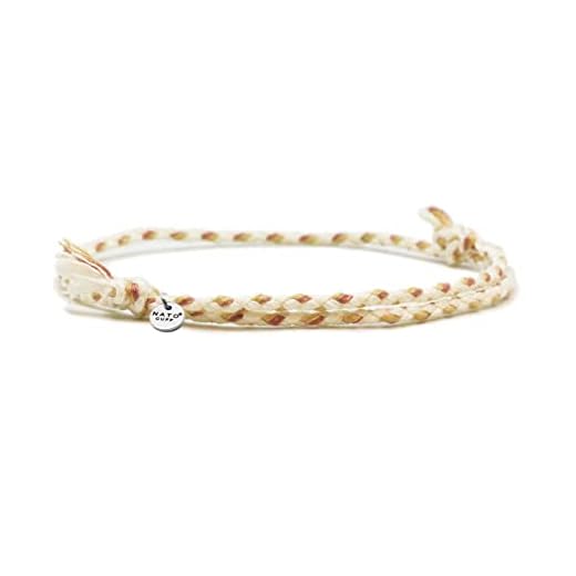Nato Cuff - Bracelet Coton tressé - Fait Main en France- Médaille Acier Inox 316L- Bijou Homme ou Femme Ajustable (Beige)