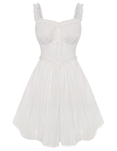 Scarlet Darkness Women Summer Corset Dresses Cotton Mini Sundress Ruffle Strap Dress White M