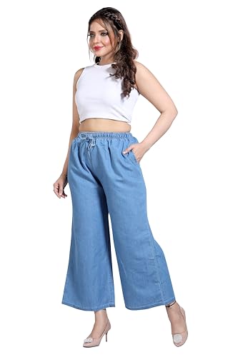 Image of BENKILS Women's Denim Cotton Blend Mid RIS Regular Fit Palazzo Pants - Available Size - S to 7XL