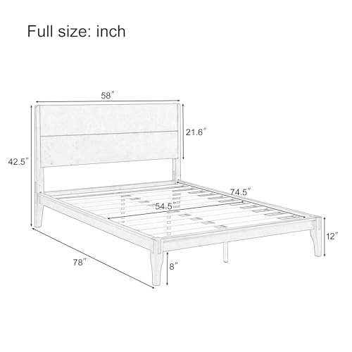 Image of Merax Full Size Bamboo Platform Bed Frame with Tall Headboard, Black | Mid-Century Modern Solid Sustainable Bedframe Full-Size, Wood Slat Support, No Box Spring Needed, Easy Assembly, Noise Free
