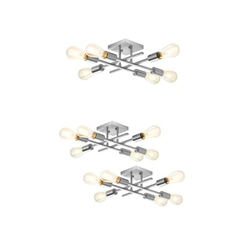 Eietonte Modern Brushed Nickel 6-Light Semi Flush Mount Ceiling Light Fixture 1 Pack and 2 Pack Cover