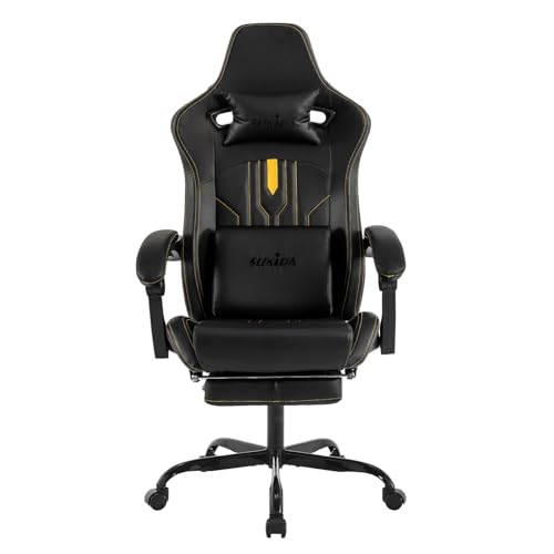 SUKIDA Gaming Chair Massage - Gamers Choice Gaming Chairs for Adults, Reclining Ergonomic Gamer with Footrest Pc Computer Comfy Leather Swivel Recliner Adjustable Backrest Lumbar,  image 4