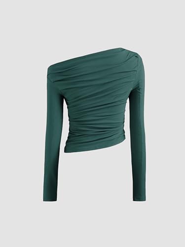 Image of CIDER Asymmetrical Top for Women Long Sleeve - Off Shoulder Ruched Crop Going Out Fitted