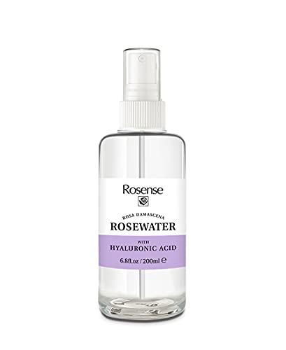 Rosense Rosewater with Hyaluronic Acid - Hydrating Facial Toner / Rose Water with Hyaluronic Acid Face Mist 6.8 Oz Glass Bottle