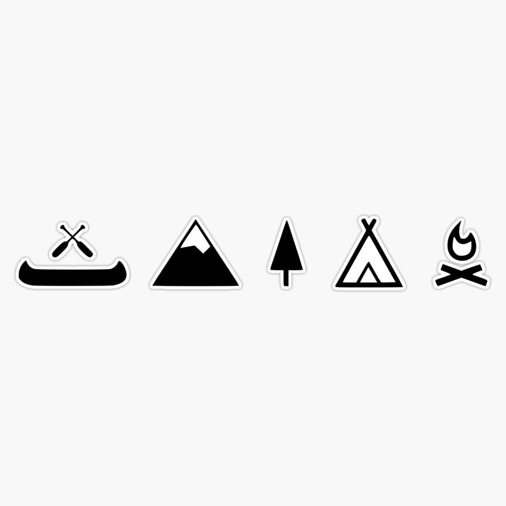 Camping Canoe, Campfire with Mountain Vinyl Decal Bumper Sticker 5"