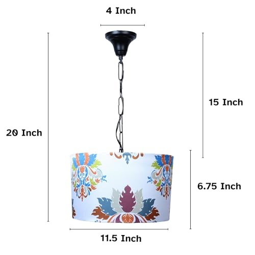 Image of tu casa English Oak L Print Fabric Glow Pendent Light Hanging Lamp for Bedroom, Living Room, Lounge, Office, Gifting Area Without Bulb for Home Decoration (Height - 20 inch)