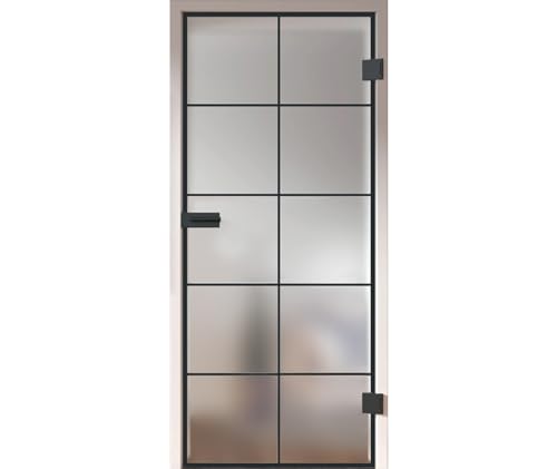 HORI Loft Glastür aus ESG-Sicherheitsglas: Modernes quadratisches Design Glastür Innentür für Wohnräume als stilvoller Raumteiler oder Raumtrenner – Unsere hochwertige Tür aus satiniertem Milchglas
