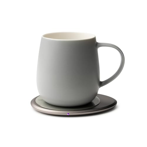 Image of Ui 3 Self-Heating Mug Set - Soft Gray | 12 fl oz / 355 mL Ceramic Coffee & Tea Mug Set with Heating Pad