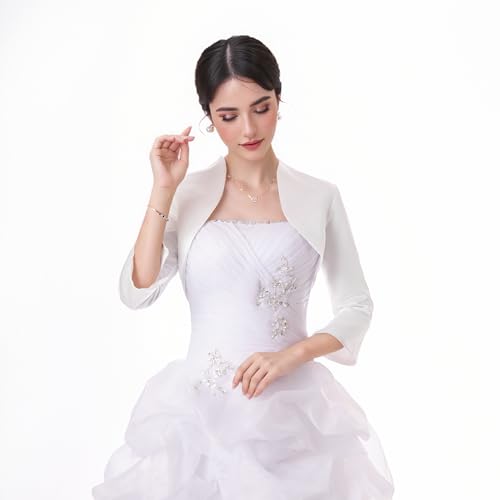 Image of Fitted Wrap Bolero Style Bridal Wedding Satin with 3 /4 Sleeve
