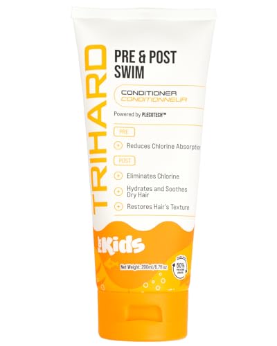 TRIHARD Kids Swim Conditioner, Chlorine Defense Pre and Post Swim Hair Protection from Chlorine, Saltwater, and Hard Water Chemicals, Hydrating Children’s Conditioner for Pool and Ocean