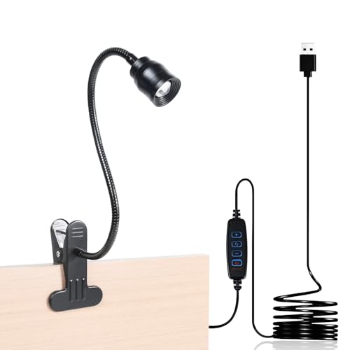 Image of Zoomable Clip on Lamp, USB LED Clamp Reading Light for Dorm Bed Headboard, Dimmable Spotlight with 3 Color Temperature Options, 10 Brightness Levels for Working, Studying, Sewing