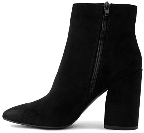 Sugar Women's Winter Chelsea Booties - Chunky High Heel, Pointed Toe, Fashion Ankle Boots-Evvie-Black Micro-83