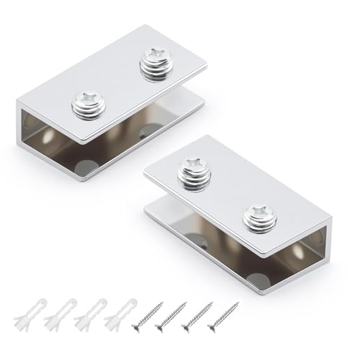 FINELYCR 2 pièces Support Etagere Verre Rectangle, Alliage de Zinc Pince de Fixation pour Verre, Réglable Clips de Fixation pour Vitre, Muraux Pinces à...