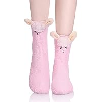 LANLEO Fuzzy Socks For Women Slipper Socks Fluffy Winter Warm Soft Cozy Plush Cute Animal Sleeping Christmas Socks Sheep