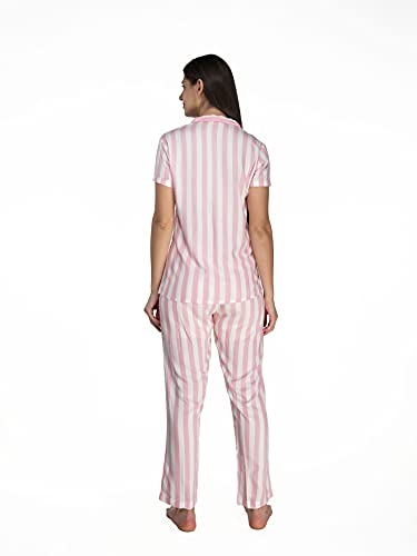 Image of Evolove Women's Polyester Half Sleeves Collared Night Suit Set /Top Pyjama Set Super Soft Comfortable (Nightsuit-Collar-HS-2)