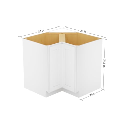 Image of Furinno Shaker EZ Reach Base Corner Diagonal Kitchen Cabinet, Ready to Assemble, 24 D x 33 W x 34.5 H, White
