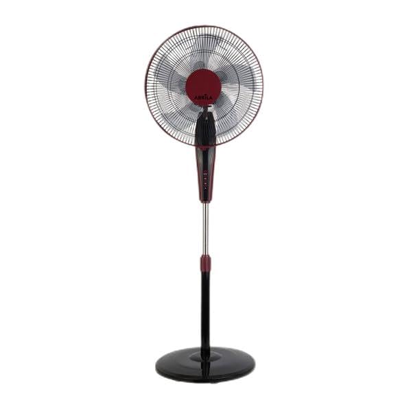 Ventilador de pie 3 velocidades 55W, 5 aspas, orientable, con control remoto y temporizador, ideal para refrescar espacios.