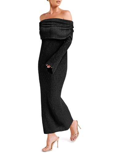 Womens Off Shoulder Bodycon Maxi Dress Bell Long Sleeve Sexy Strapless Sheer Dress Beach Swimsuit Coverup3