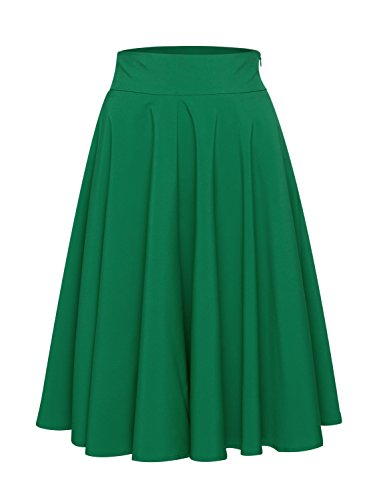 PERSUN Women's Green Christmas Skirt A-Line High Waisted Vintage Chiffon Knee Length Flared Midi Skirt (X-Large, Green)