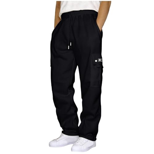 Mens Cargo Sweatpants with Pockets Fleece Sweatpants for Gym Straight Leg Pants Elastic Waist Jogger Trousers4